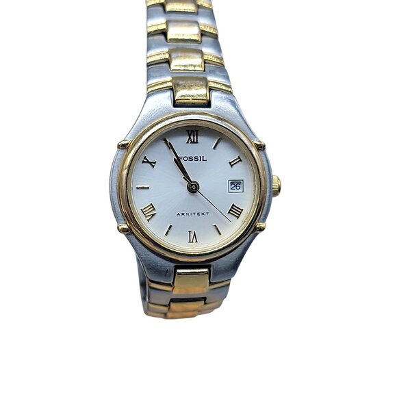 Fossil Arkitekt Ladies Watch 27mm FS2699 Date Quartz Two Tone Stainless Steel 6" - Picture 1 of 15